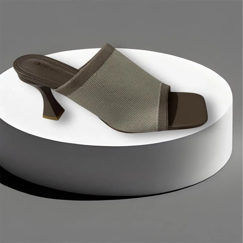 NEWBELLA Mousse Fit Women's Mesh Heeled Sandals Square Open Toe Heeled Mules 8.5